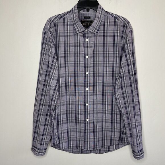JOS A BANK Shirt Mens XL Tailored Fit Hidden Button Down Collar Purple Plaid - Picture 1 of 10